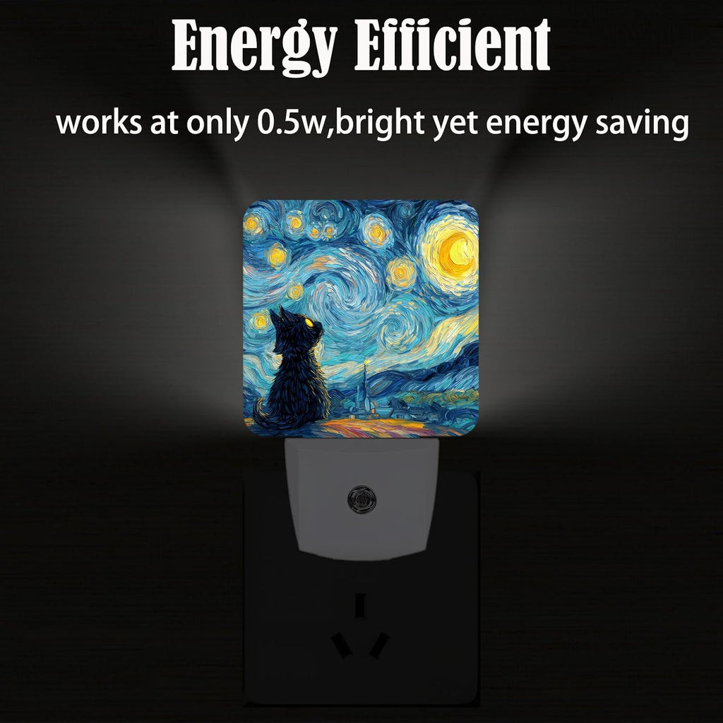 Starry Night Cat Night Light, Plug-in Nightlights Auto Sensor Night Lamp Dusk-to-Dawn Lamp Home Decor for Nursery Children Girls Boys