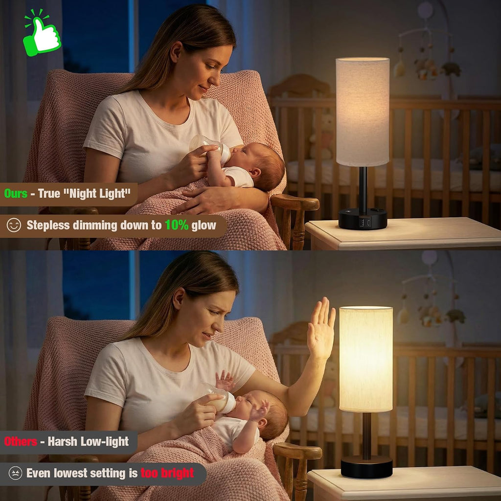Aooshine Touch Bedside Table Lamp with Memory - Stepless Dimmable Lamp for Bedroom, Small Nightstand Lamp with Dual USB Charging Ports and…