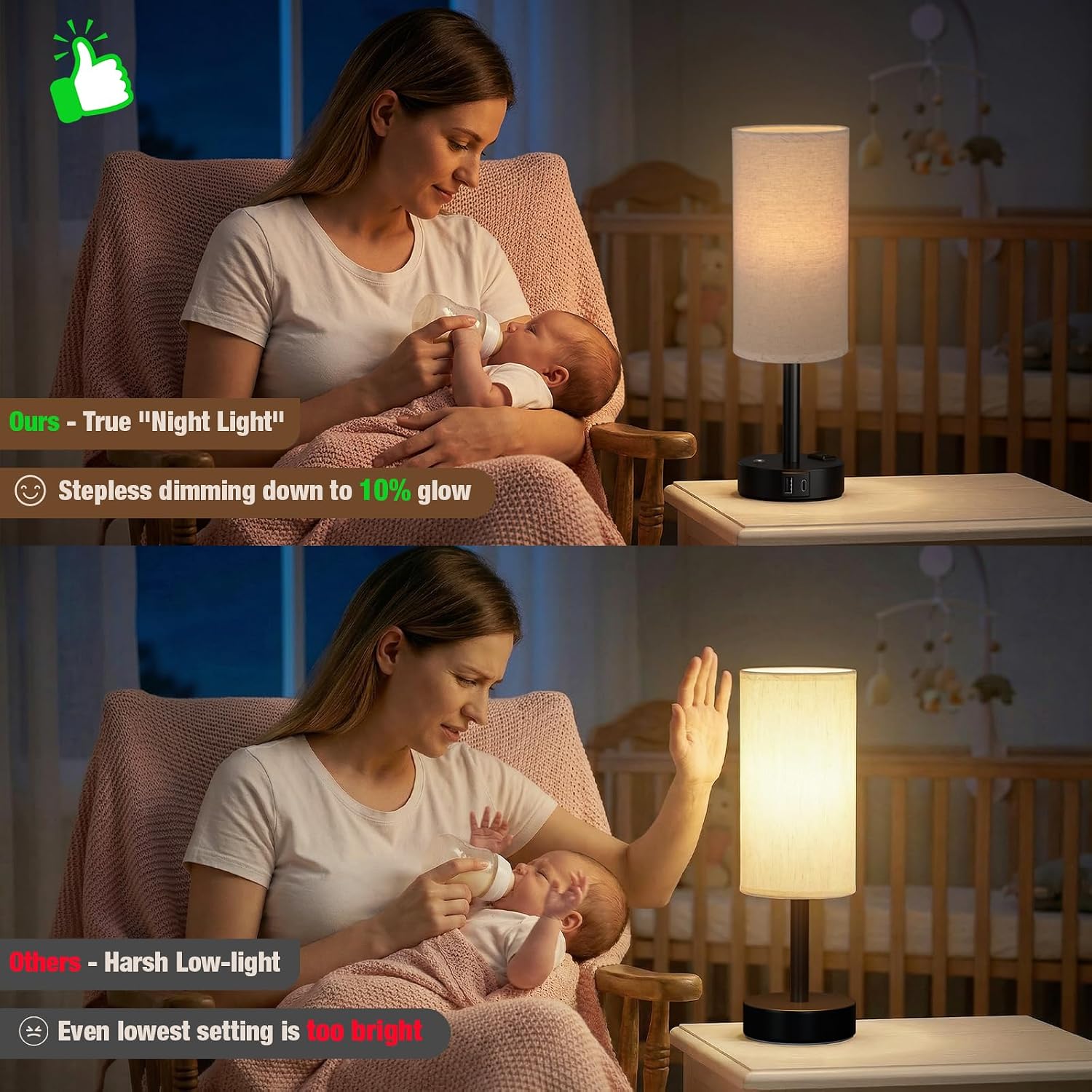 Aooshine Touch Bedside Table Lamp with Memory - Stepless Dimmable Lamp for Bedroom, Small Nightstand Lamp with Dual USB Charging Ports and…