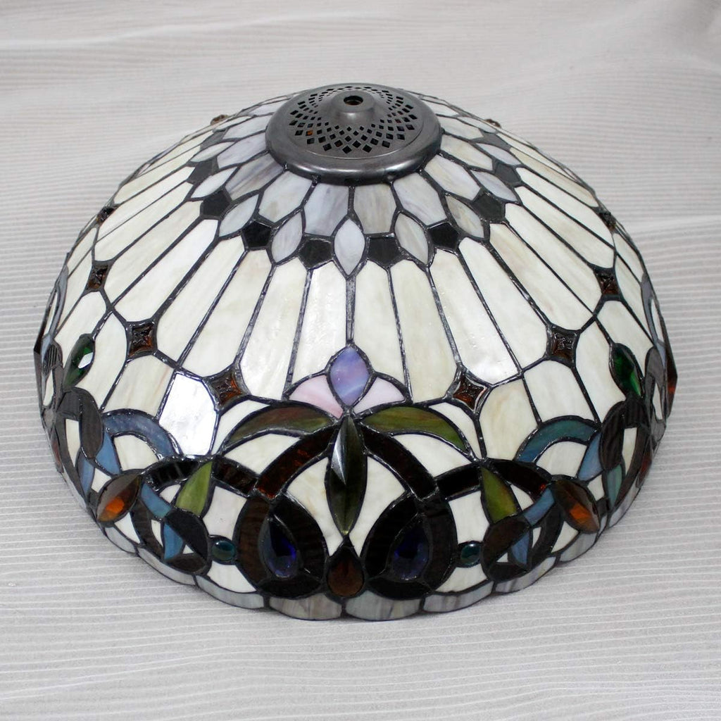 WERFACTORY Tiffany Style Table Lamp Colorful Stained Glass Serenity Victorian Bedside Lamp16X16X24 Inches Desk Light Metal Base Decor…