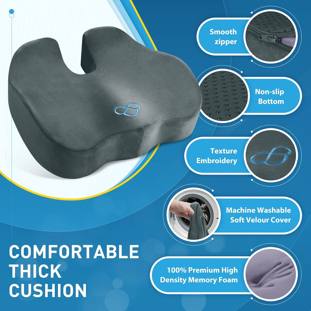 BlissTrends Seat Cushion,5.2in Thick Memory Foam Cushions for Office Chair, Car Seat, Airplane, Relieving Pressure Tailbone Sciatica Back P…
