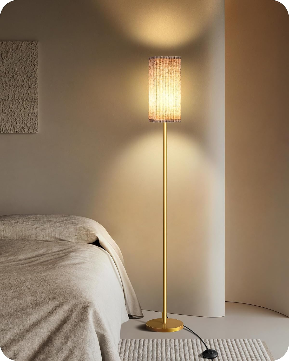 64.2” Dimmable Floor Lamp for Living Room with Remote and Foot Switch, Corner Floor Lamp for Bedroom, Includes 10W A19 Bulb, Modern…