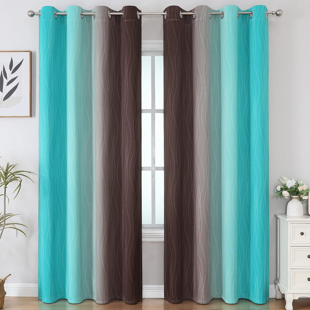 Estelartextiler Estelar Textiler Brown and Teal Gradient Blackout Curtains for Bedroom, Ombre Thermal Insulated Noise Reducing Blackout Dra…