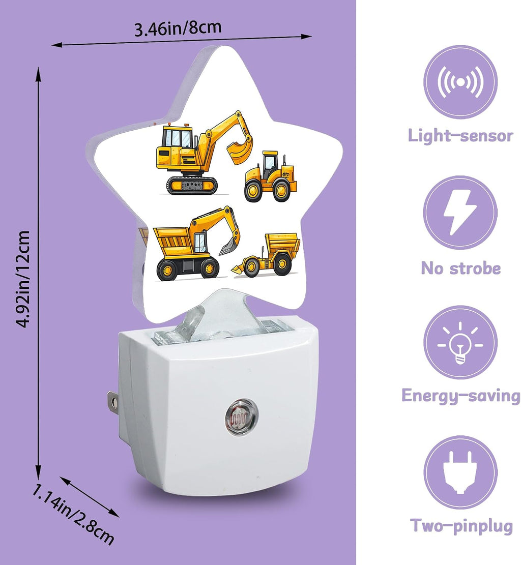 Nightlight, Cartoon Construction Vehicles Decorative Night Lights Plug Into Wall, Night Light with Auto Sensor for…