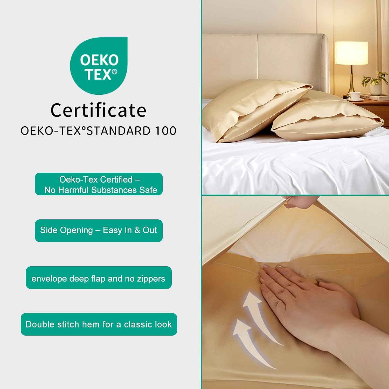 Stnomyhome Eucalyptus Tencel Cooling Pillowcase 2 Pack Queen Champagne | Moisture Wicking for Night Sweats | 3X Faster Drying | Oeko-TEX Ce…