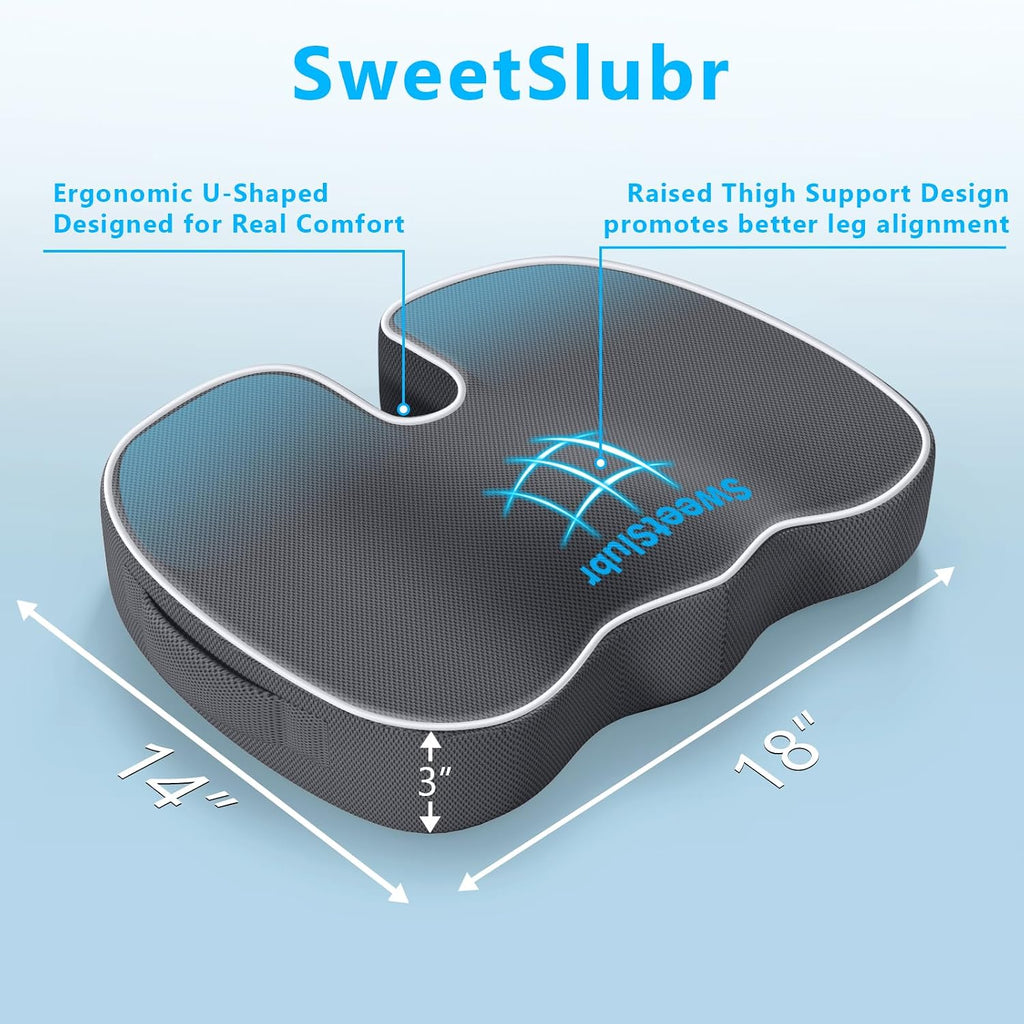 SweetSlubr SweetSlubr Seat Cushion, Lumbar Support Pillow with Adjustable Strap-Chair Cushions for Sciatica -with Washable Cover Mem…