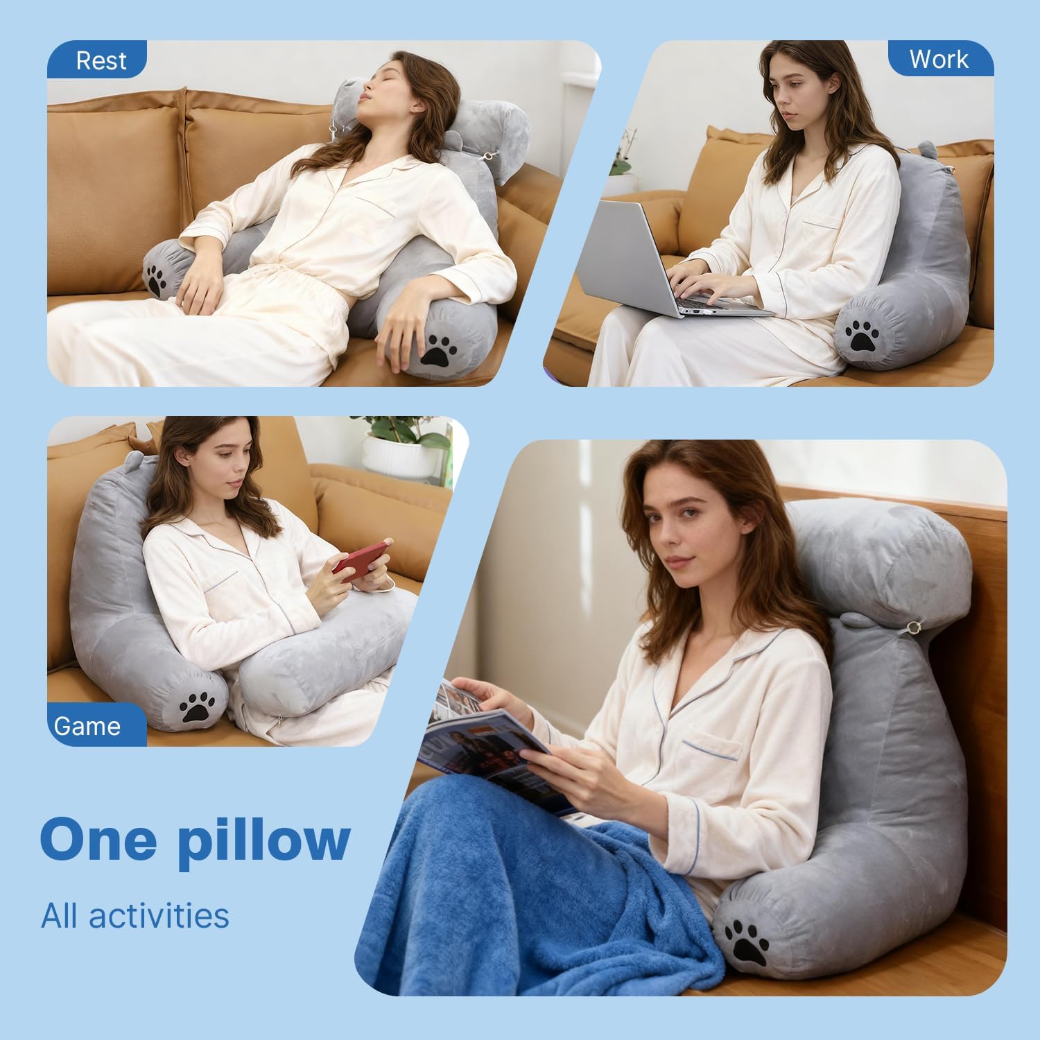 Reading Pillow Plus, Crystal Velvet Back Pillow Bed Sitting Up for Adult & Children, Back Rest Pillow Support for Reading & Rest Bed, Add…