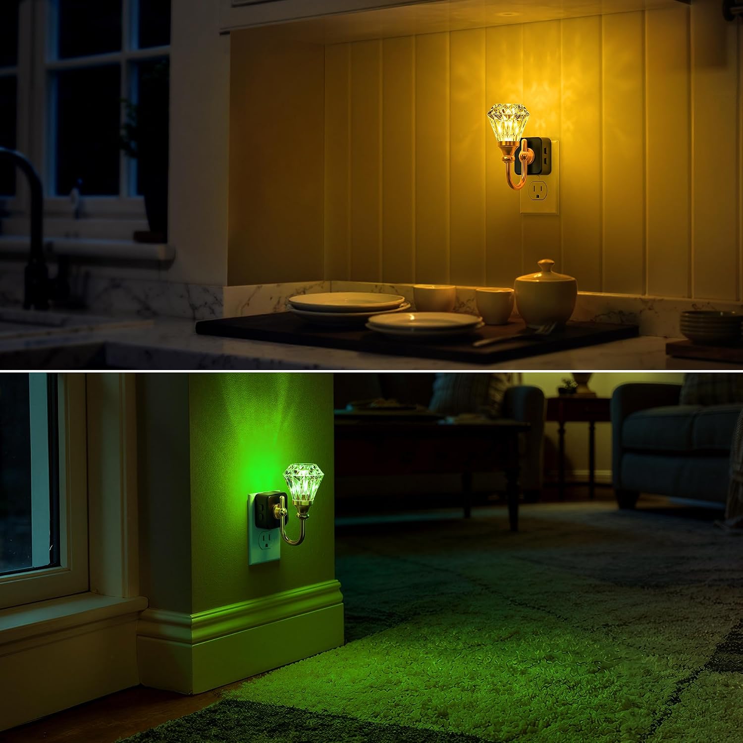 DORESshop LED Night Light, Diamond Acrylic Night Lights Plug into Wall, 3 Level Brightness Adjustable Plug in Night Light, 8-Color RGB…