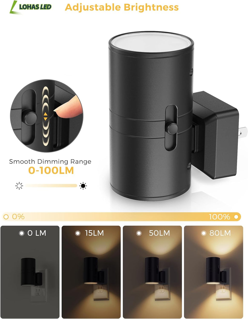 L LOHAS LED Night Light Plug in, Modern Night Lights Plug into Wall, Dusk to Dawn Sensor, Soft White 3000K, 0-100LM Adjustable…