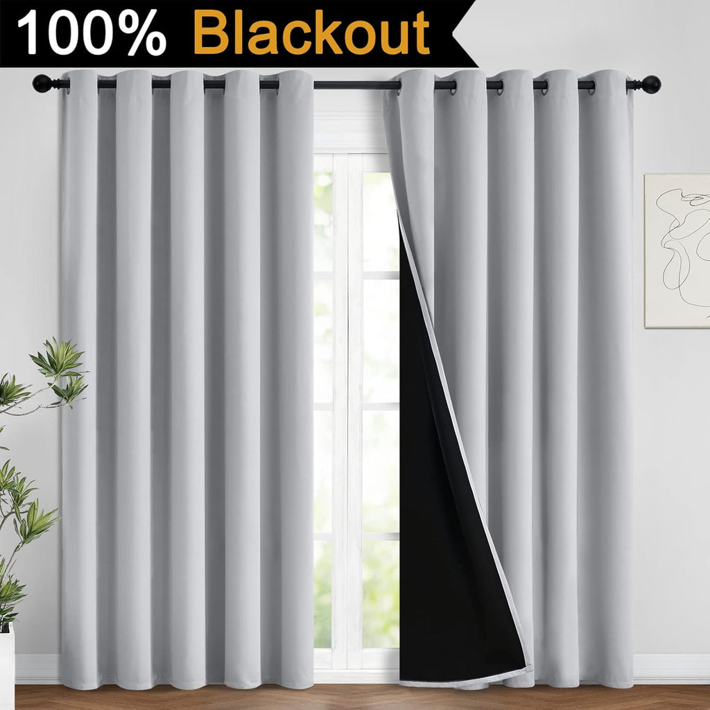 Yakamok 2 Thick Layers 100% Completely Blackout Window Curtains, Thermal Insulated Noise Reducing Drapes for Girl's Bedroom(62Wx96L, Light G…