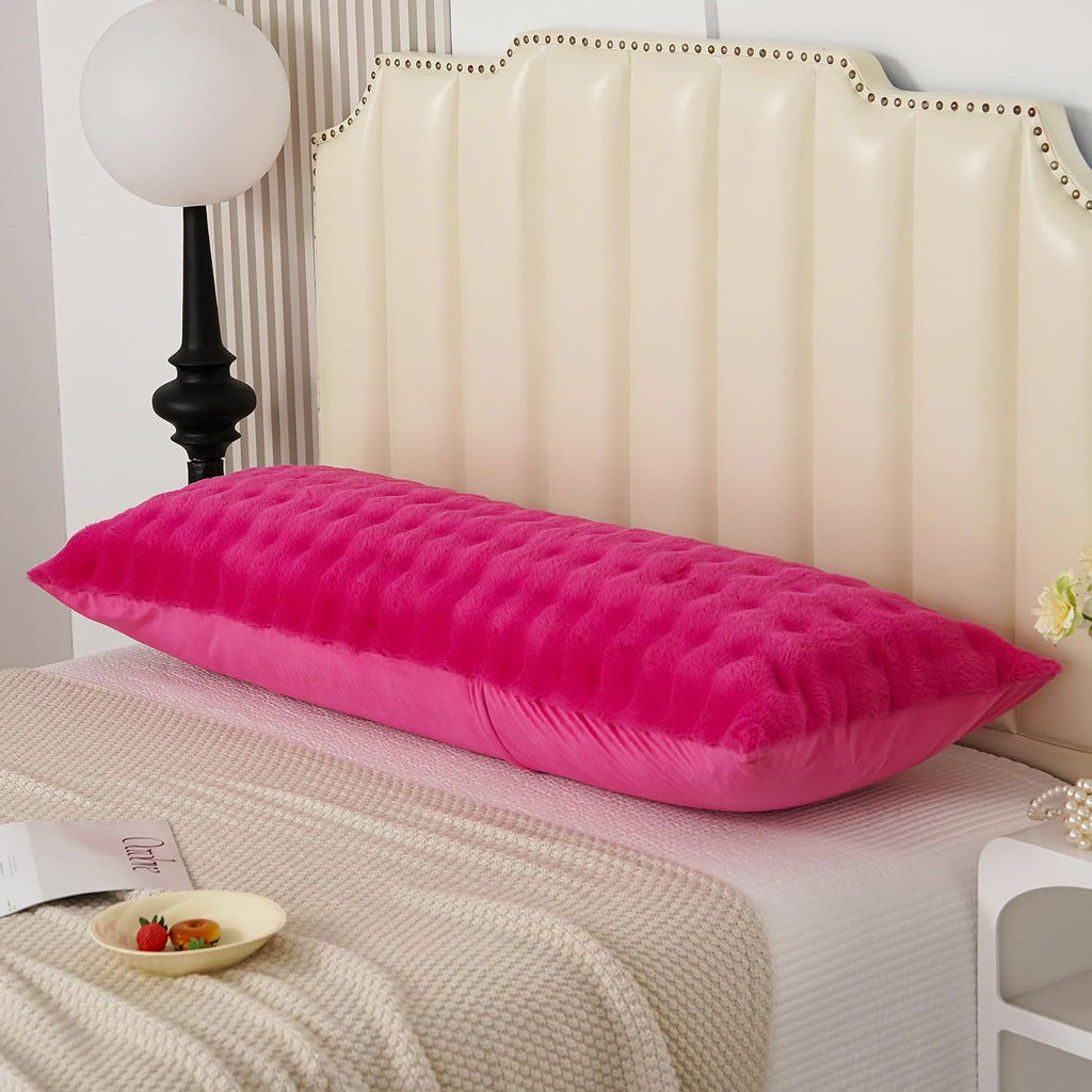 Uhamho Fluffy Faux Fur Body Pillowcase, Luxury Bubble Waffle Carved Plush Long Size 21"x54" Body Pillow Cover for Adults and Children Soft…