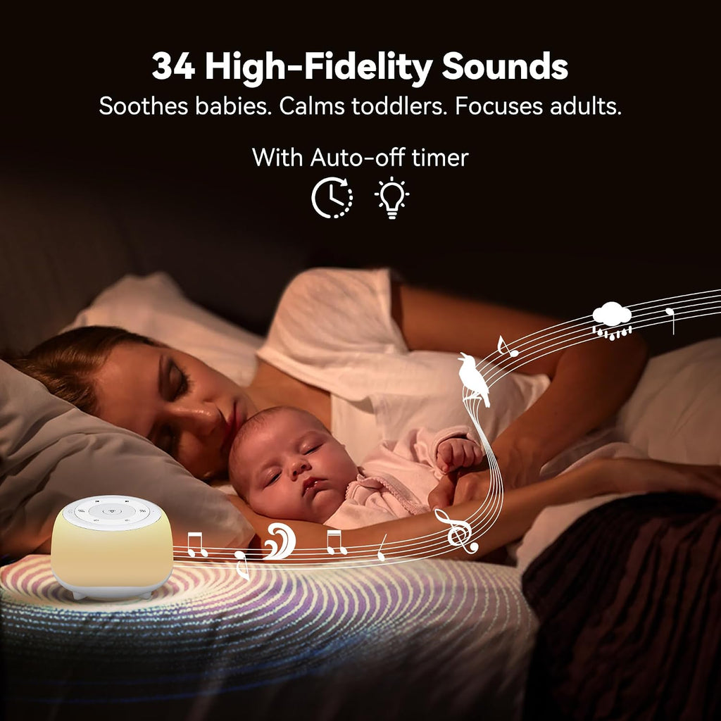 Heyaxa White Noise Sound Machine with 7 Colors Night Light 34 Soothing Sounds, Portable Sound Machine for Baby Adults Kids Sleep with 30 Vo…