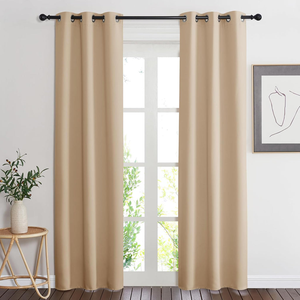 NICETOWN Beige Room Darkening Curtain and Drape, Biscotti Beige, Sold Individually, 34 inches Wide by 84 inches Long, Energy Efficient…