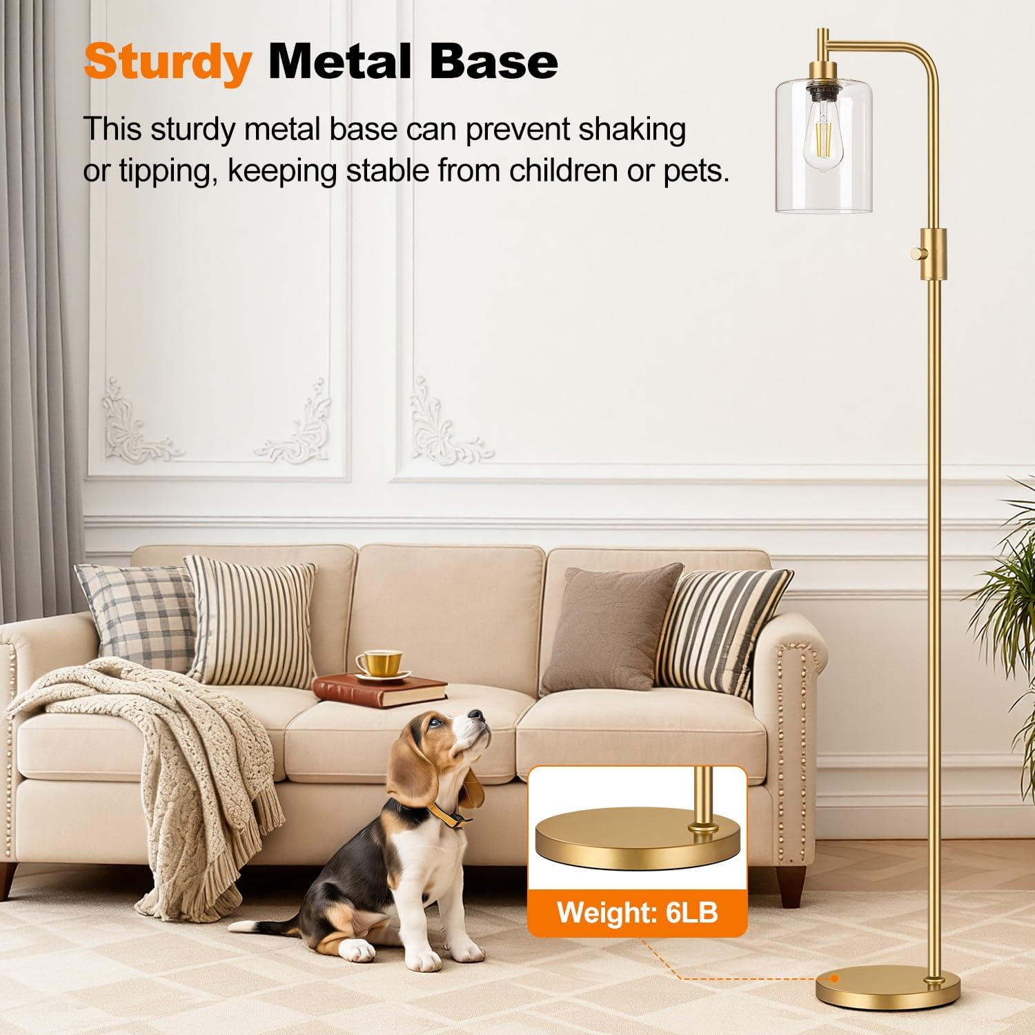 Upgraded】Dimmable Gold Floor Lamp for Living Room with Clear Glass Lampshade, Glass Modern Floor Lamp with 900LM Edison Bulb Included…