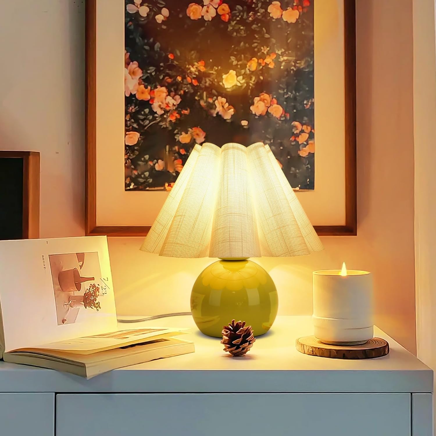 Ziqqeelam Green Small Bedside Mini Table Lamp for Bedroom, Cute Bedroom Lamps for Nightstand, Cute Mini Table Lamps for Small Spaces with…