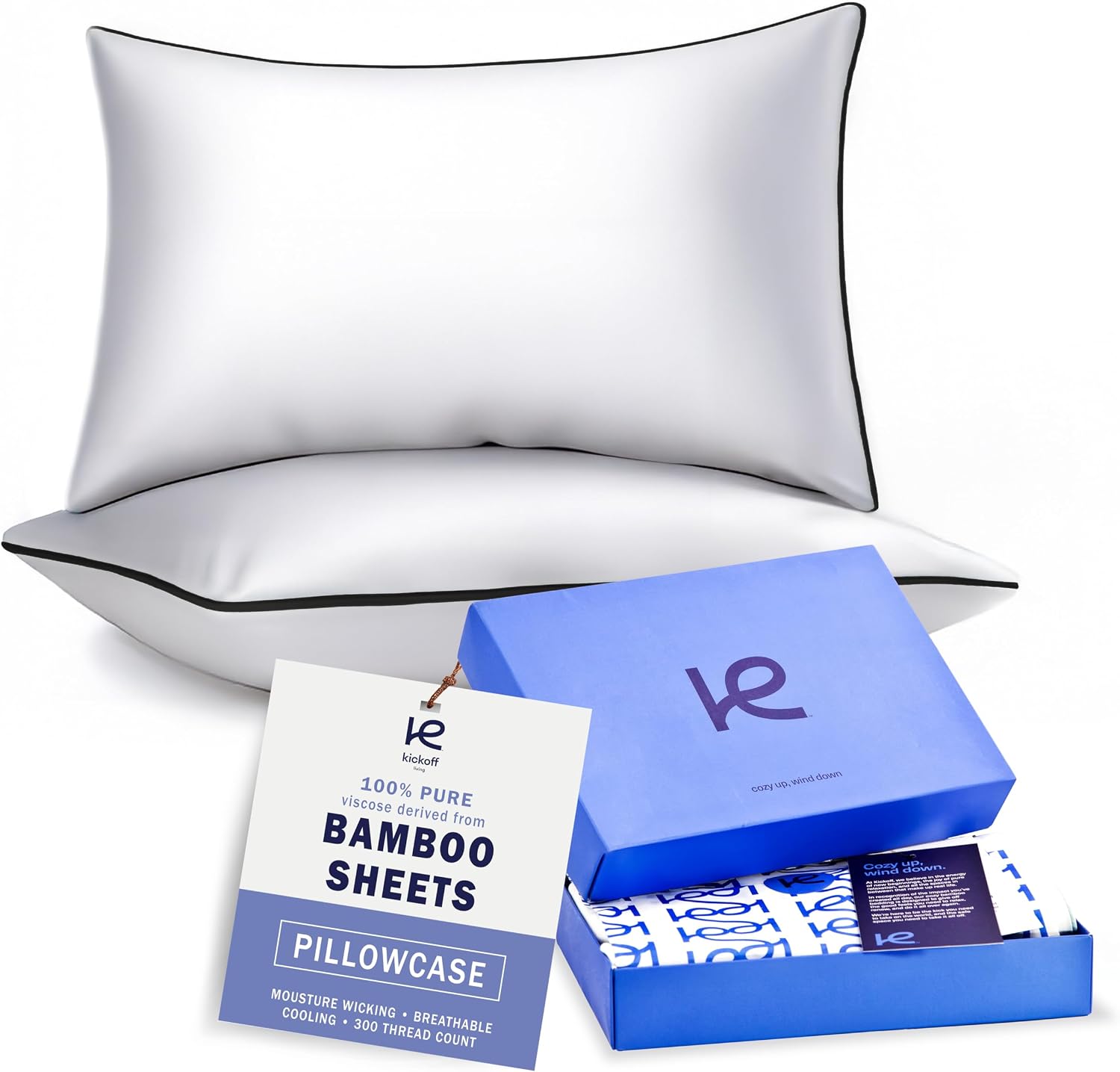 KickoffHome Kickoff Viscose Bamboo Pillowcase, King, Set of 2, 100% Organic Hidden Zippered Viscose Bamboo Pillow Case King Size, Cooling P…