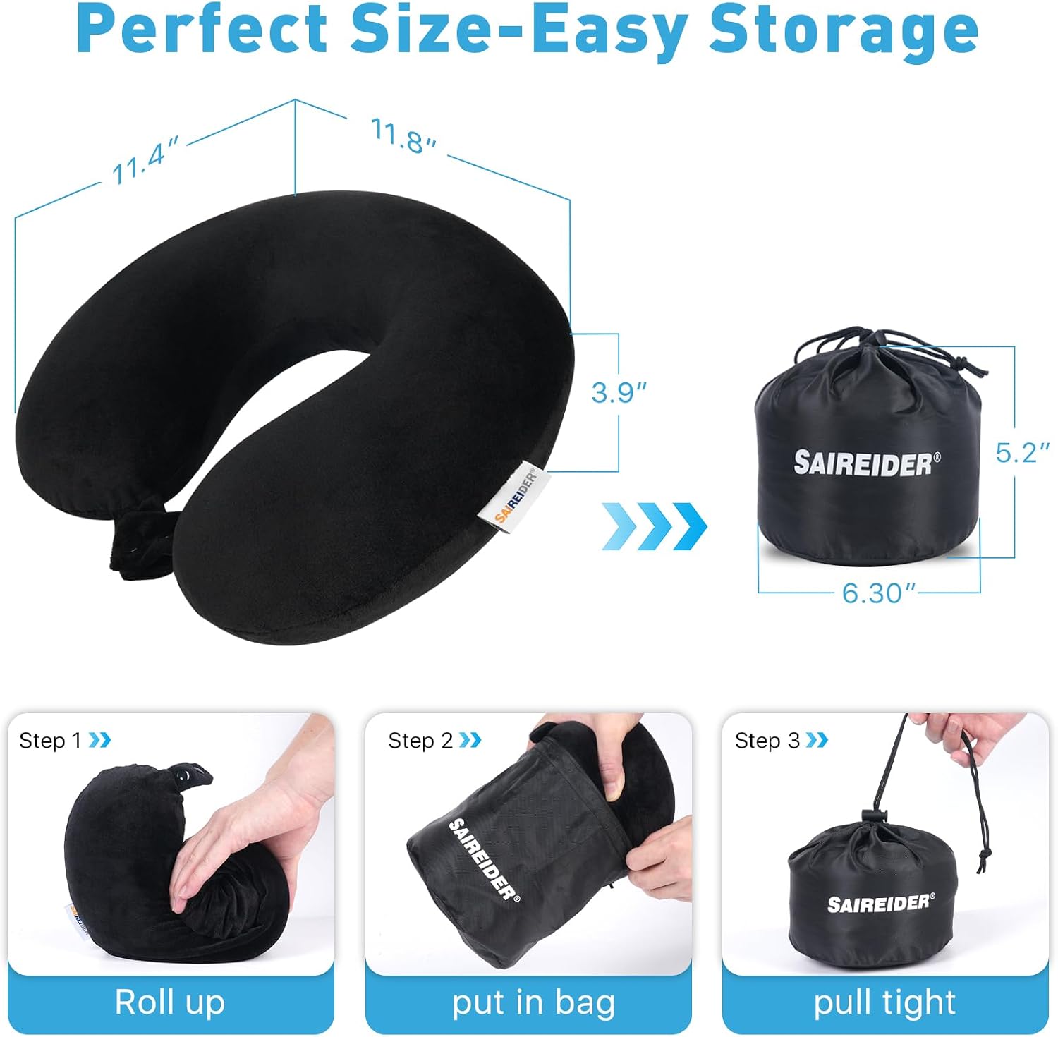 Saireider Travel Pillow 100% Pure Memory Foam Travel Neck Pillow with Storage Bag, Airplane Pillow for Traveling、Car、Home、Office, Washable C…