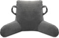 Reading Pillow for Sitting in Bed Adult, Bed Reading Pillow with Shredded Memory Foam, Back Pillow for Sitting with Arms and Pockets, Gery