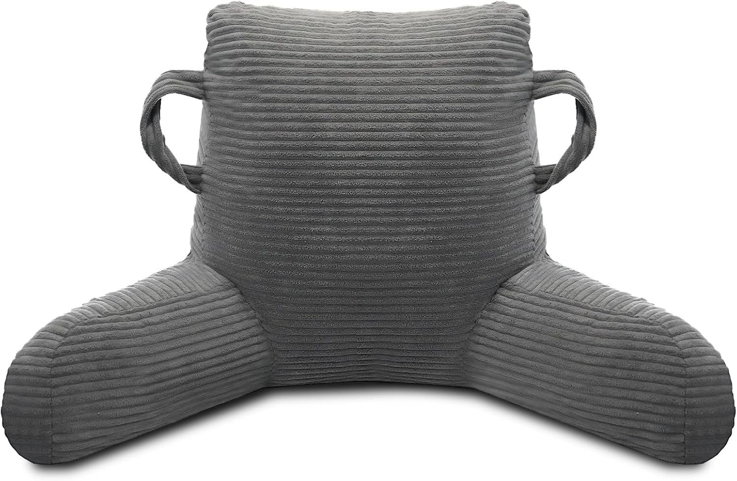 Reading Pillow for Sitting in Bed Adult, Bed Reading Pillow with Shredded Memory Foam, Back Pillow for Sitting with Arms and Pockets, Gery