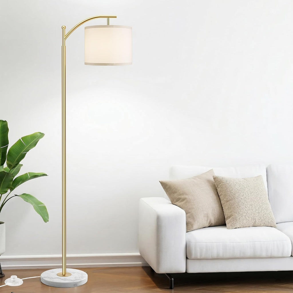 ROTTOGOON Gold Floor Lamp for Living Room with Marble Base, Modern Standing Lamp with 3 Color Temperatures Bulb & Adjustable Linen Shade…