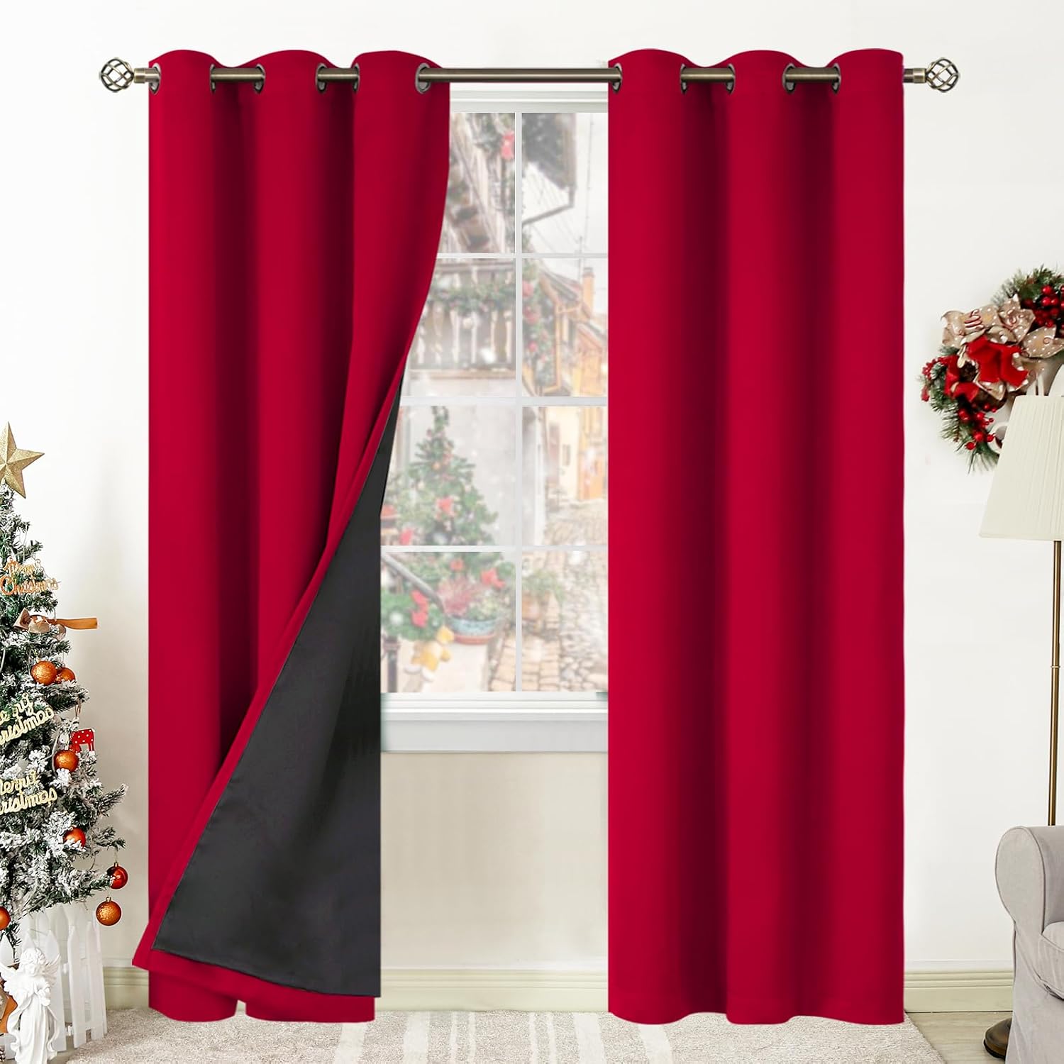 BGment Christmas 100% Blackout Curtains Thermal Insulated with Liner for Living Room Decoration - Grommet Double Layer Energy Saving Bedroo…