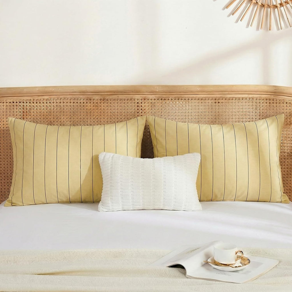 Merryword Yellow Striped Pillowcases, 100% Cotton Pillow Cases, King Size Pillowcases, Soft Breathable Pinstripe Pillow Covers, Set of 2 Co…