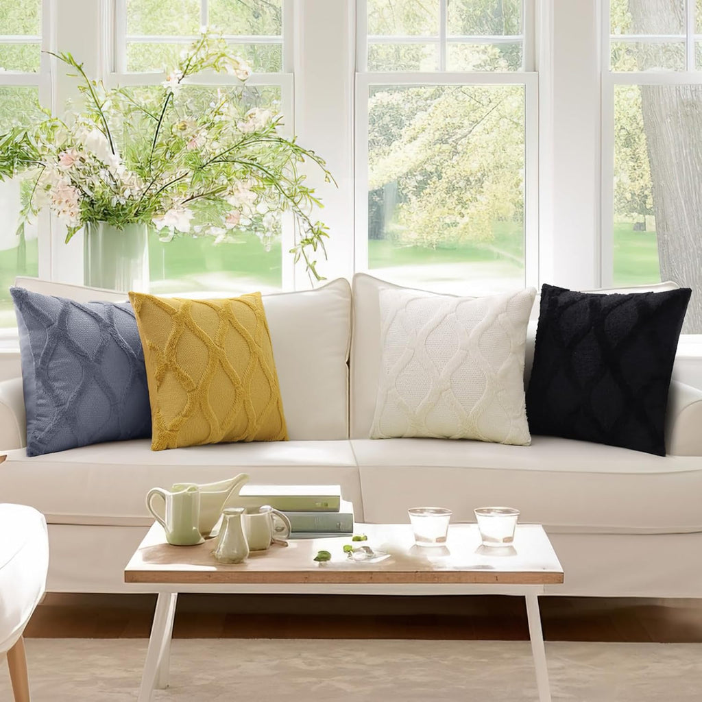 decorUhome Summer Throw Pillow Covers 12x20 Inch Set of 2, Soft Plush Faux Fur Wool Lumbar Black Accent Couch Pillow Covers for Modern Farm…