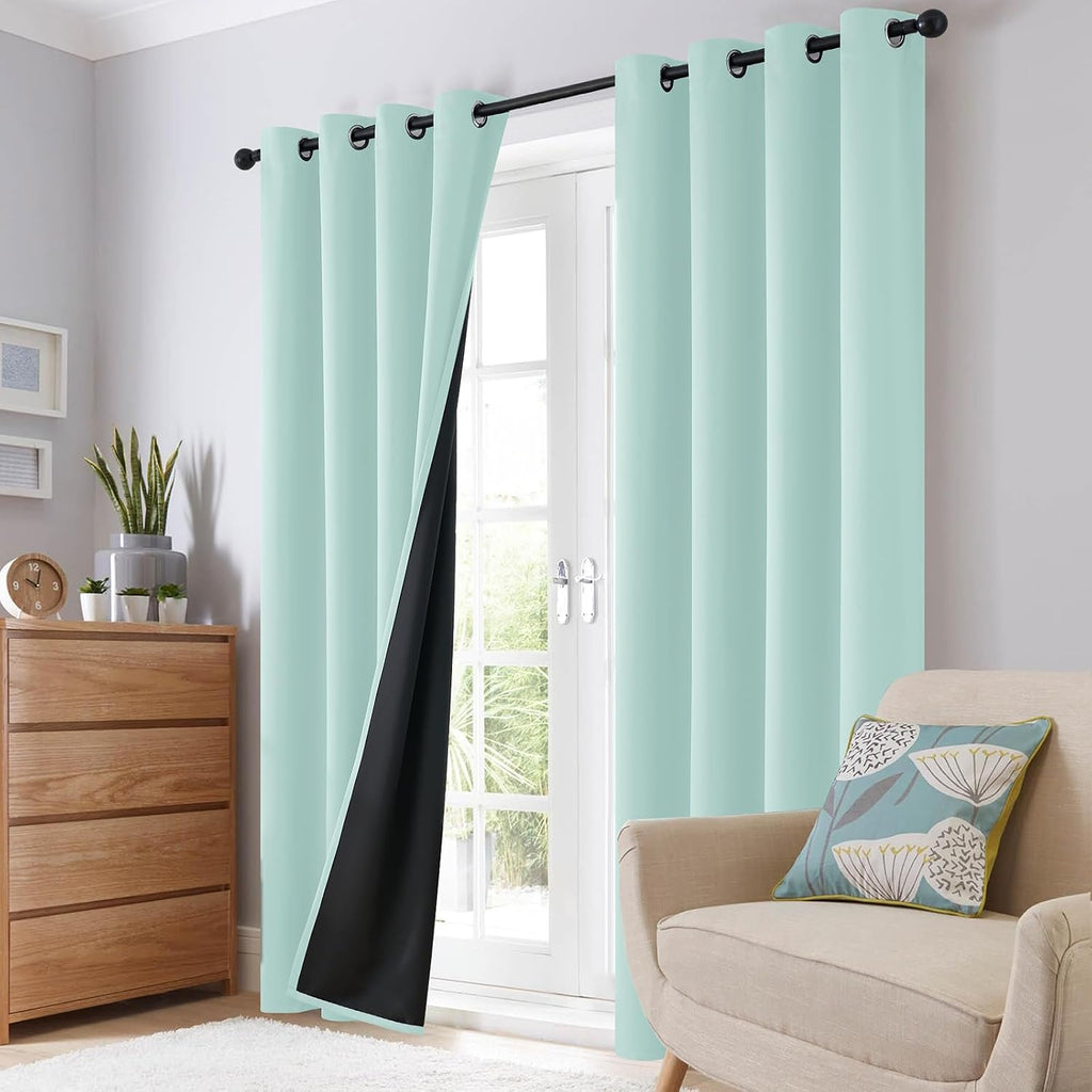 SimpleHome 100% Blackout Curtains for Bedroom, Thermal Insulated Aqua Grommet Window Drapes Room Darkening Curtains for Living Room with Bla…