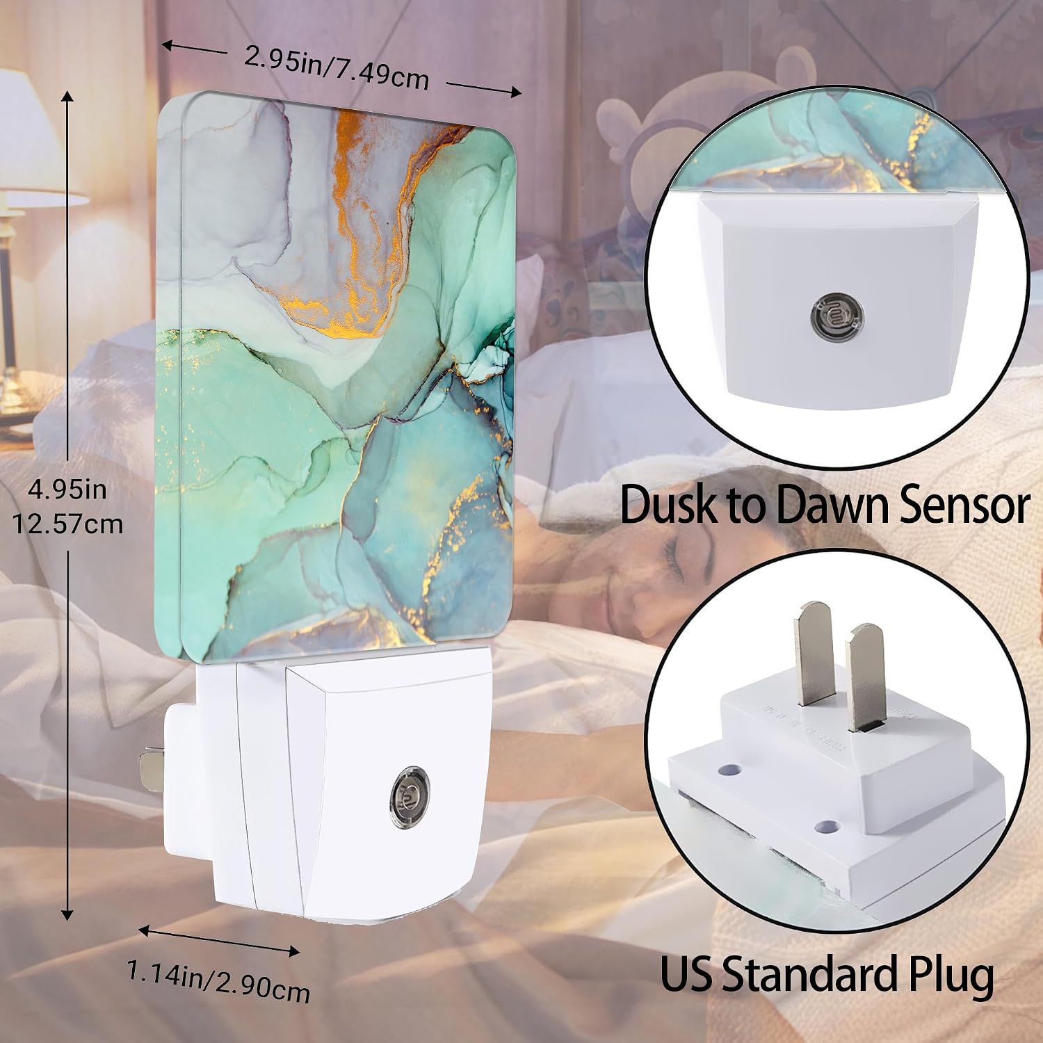 Green Marble Dusk to Dawn Night Light, Auto Sensor Lamp Home Indoor Stairway Kitchen Corridor, Night Lights Plug into Wall Decor, Boys…