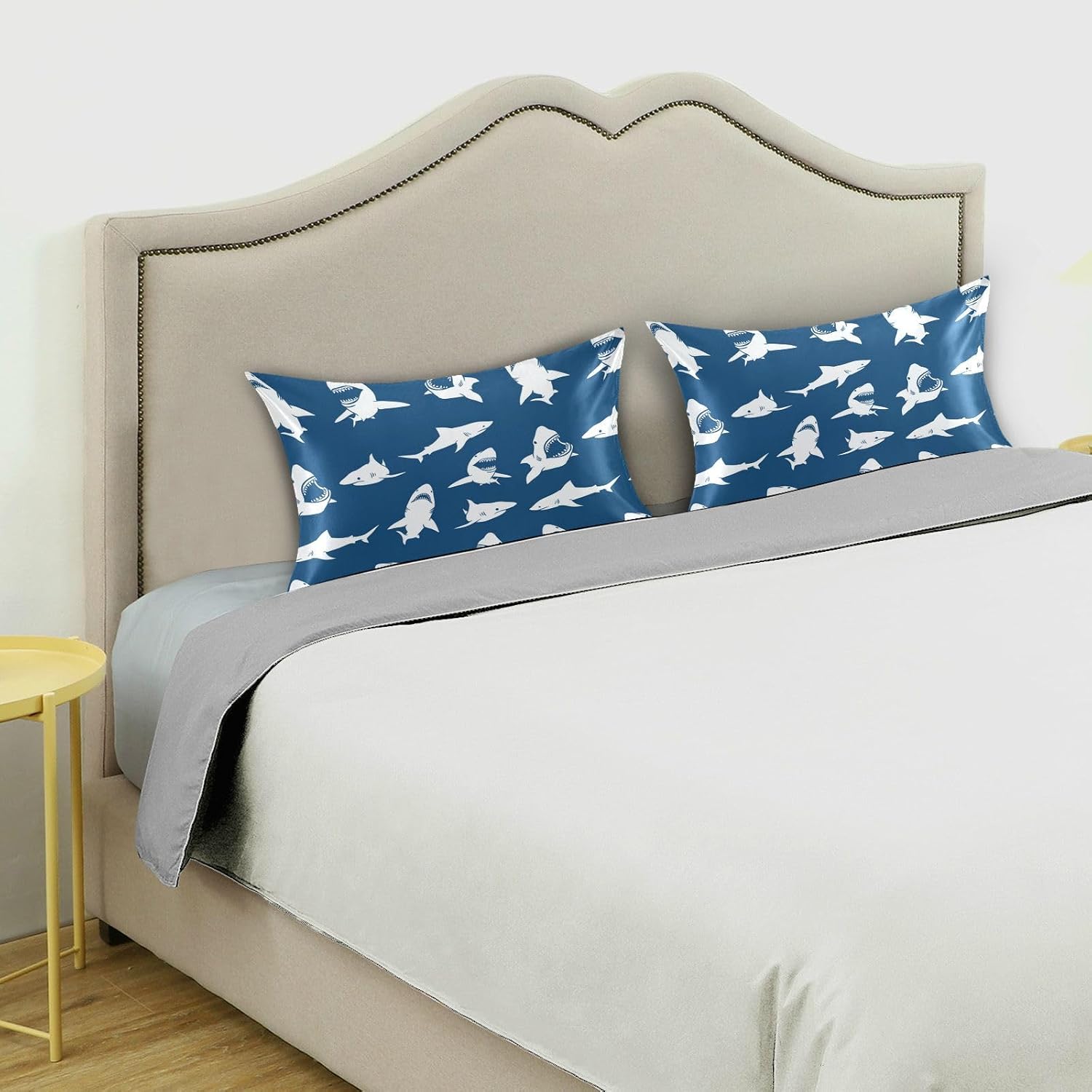 White Sharks Silhouettes Pillow Covers Silk Pillowcase for Hair and Skin with Envelope Closure Satin Pillowcase Standard Size Pillow Case…