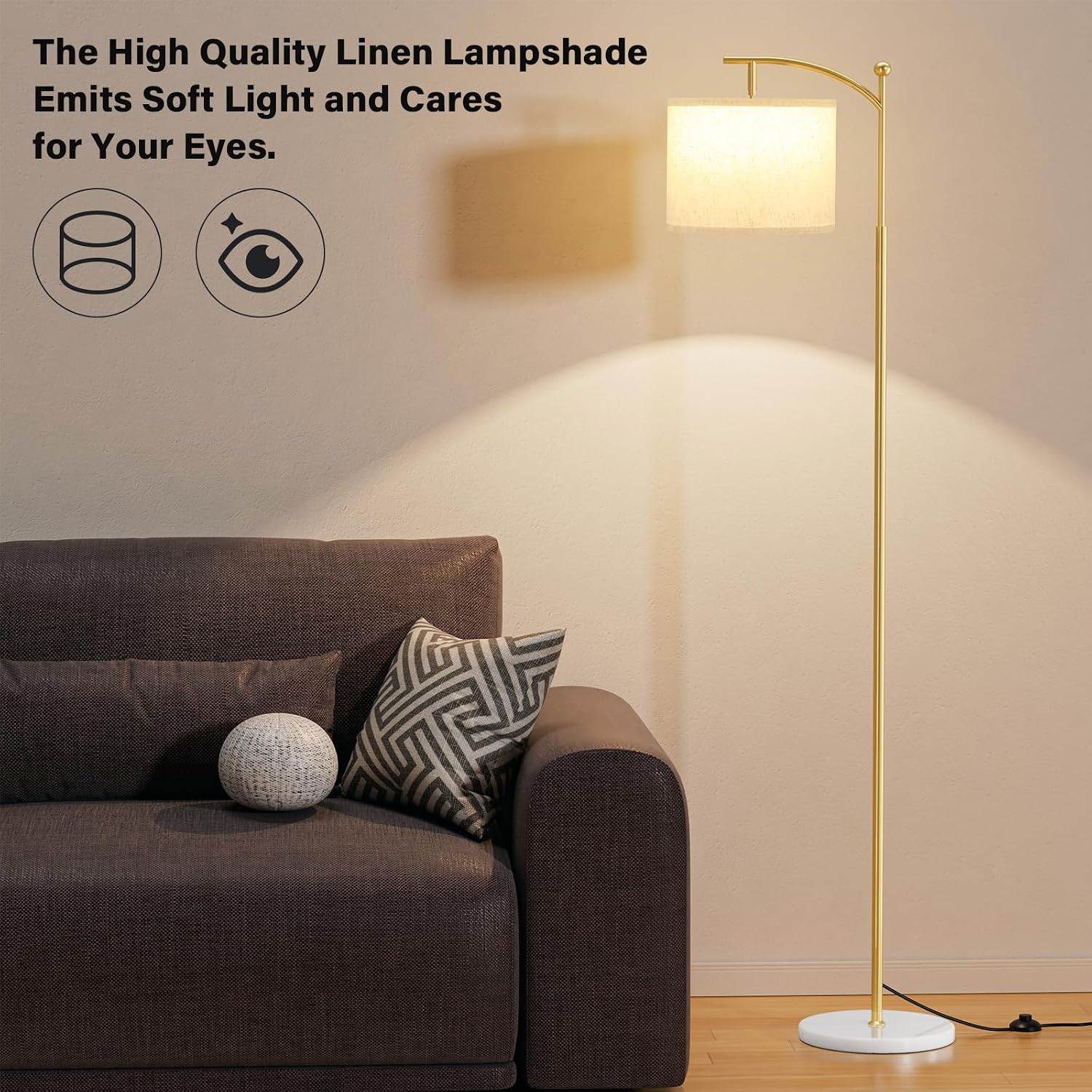 Ambimall 60" Floor Lamp for Living Room with 3 Color Temperatures, Gold Standing Lamp with White Marble Base, Modern Tall Lamp for…