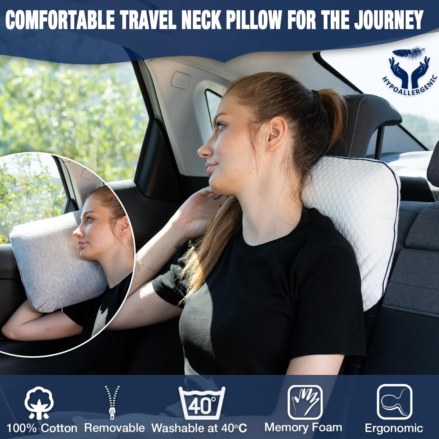 alkamto Travel & Camping Comfortable Memory Foam Pillow – Easy to Carry Portable Bag – Temperature Regulating Pillow Case