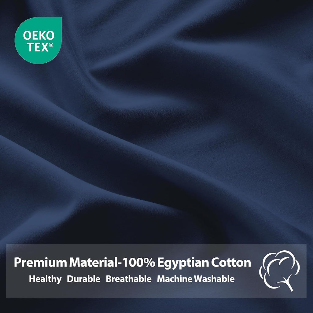 ZaizaiHome Pillow Cases Queen Size 4 Pcs,100% Egyptian Cotton 400 Thread Count Sateen Weave Navy Blue Pillowcases Queen Size, Quality Pillo…