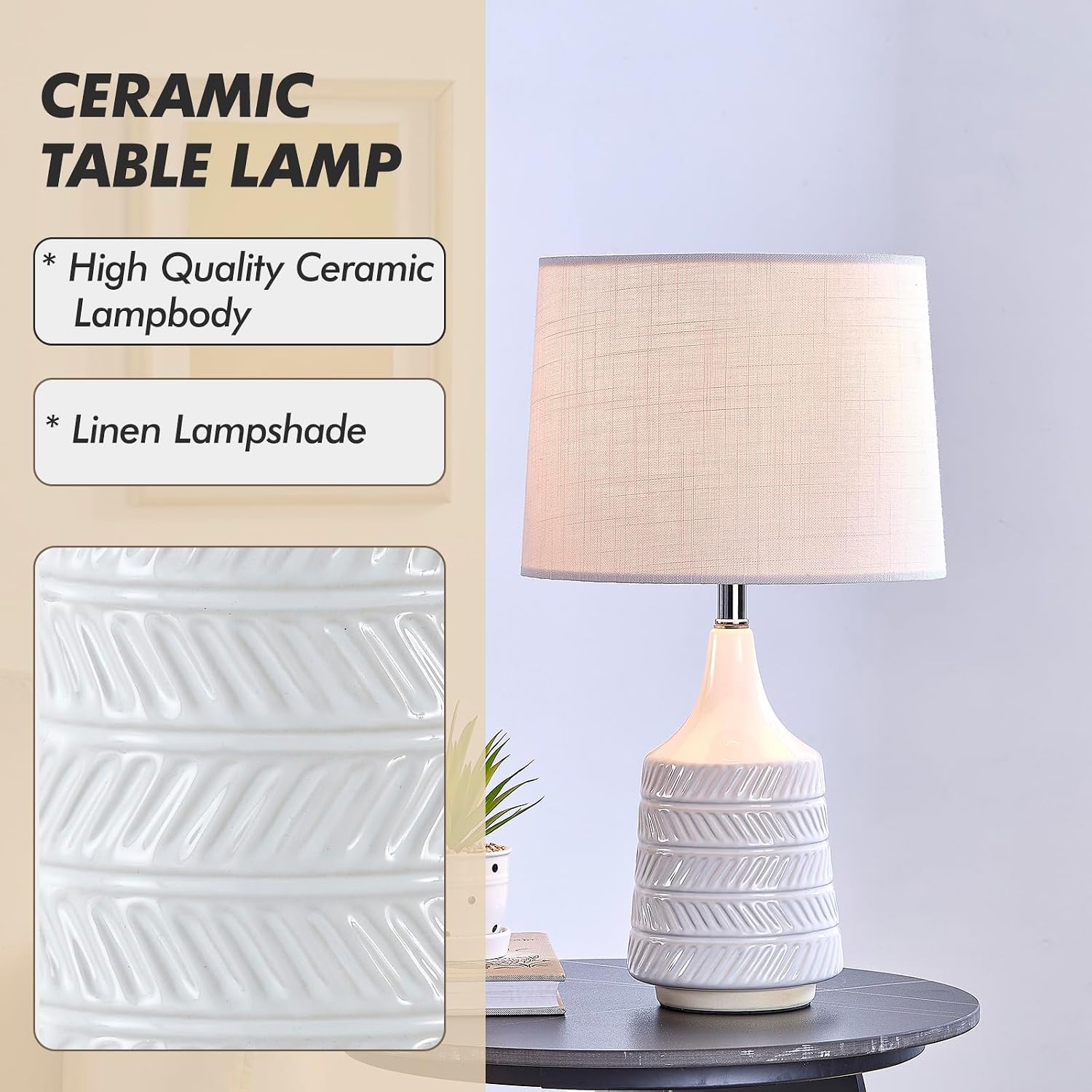 White Ceramic Table Lamps Set of 2, Decor Farmhouse Lamps for Living Room End Tables, 18.5" Bedside Lamps for Night Stands, Modern Boho…