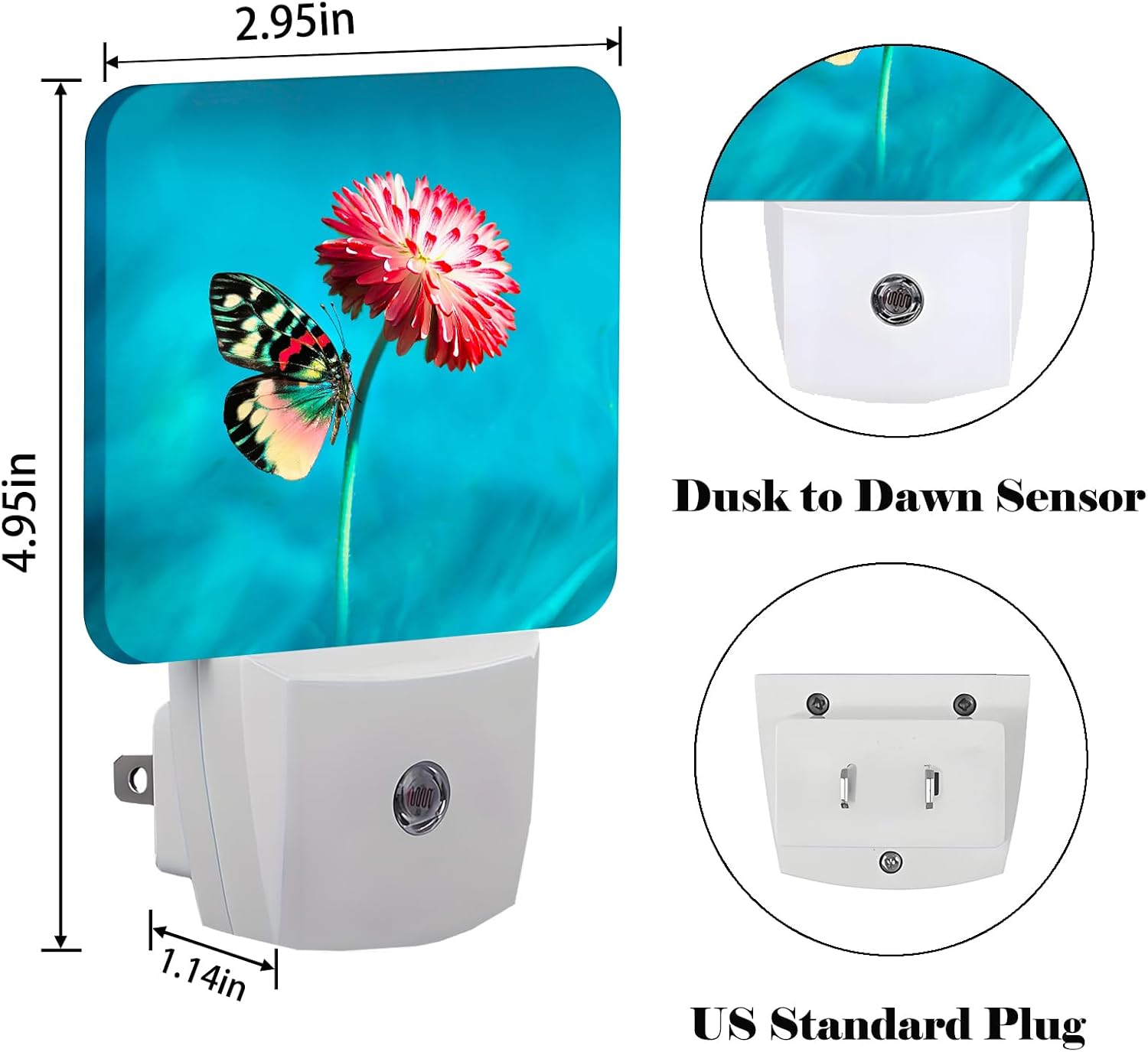 Butterfly Pink Flower Night Light, Plug-in Night Lights with Dusk-to-Dawn Sensor for Stairway, Hallway, Bedroom Sleep Friendly Ideal for…