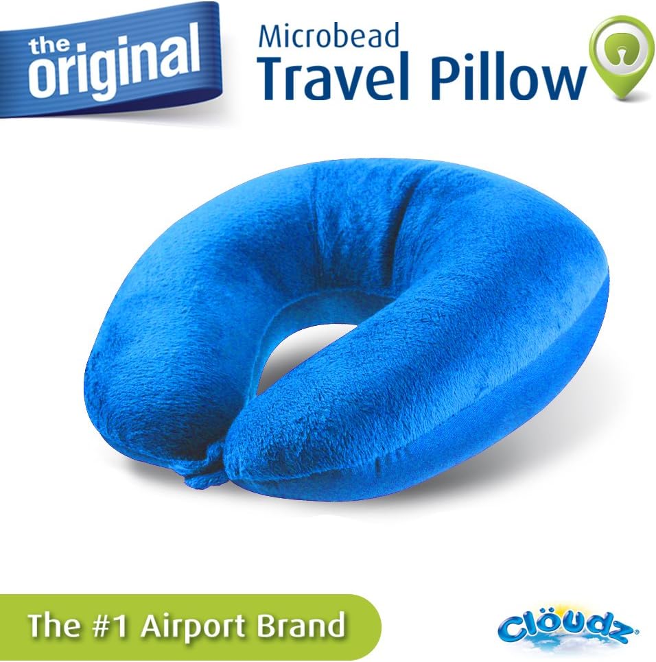 Cloudz Dual Comfort Microbead Airplane Travel Neck Pillow. Soft Cozy Plush Fabric on One Side, Cool Relaxing Spandex on The Other!…