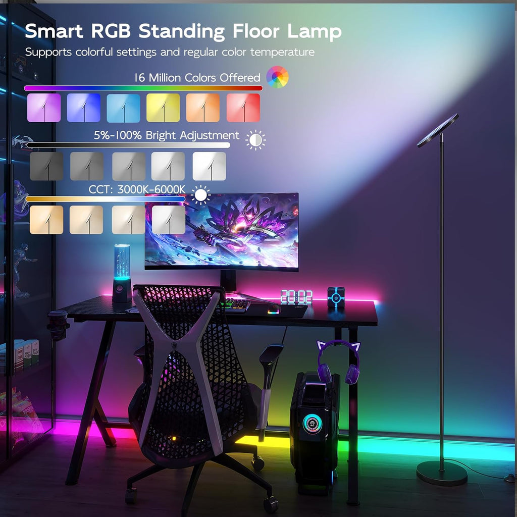 SUNMORY Smart RGB Floor Lamps for Living Room, 32W Bright LED Floor Lamp with APP and Remote Control, Tall Standing Lamp with Stepless…