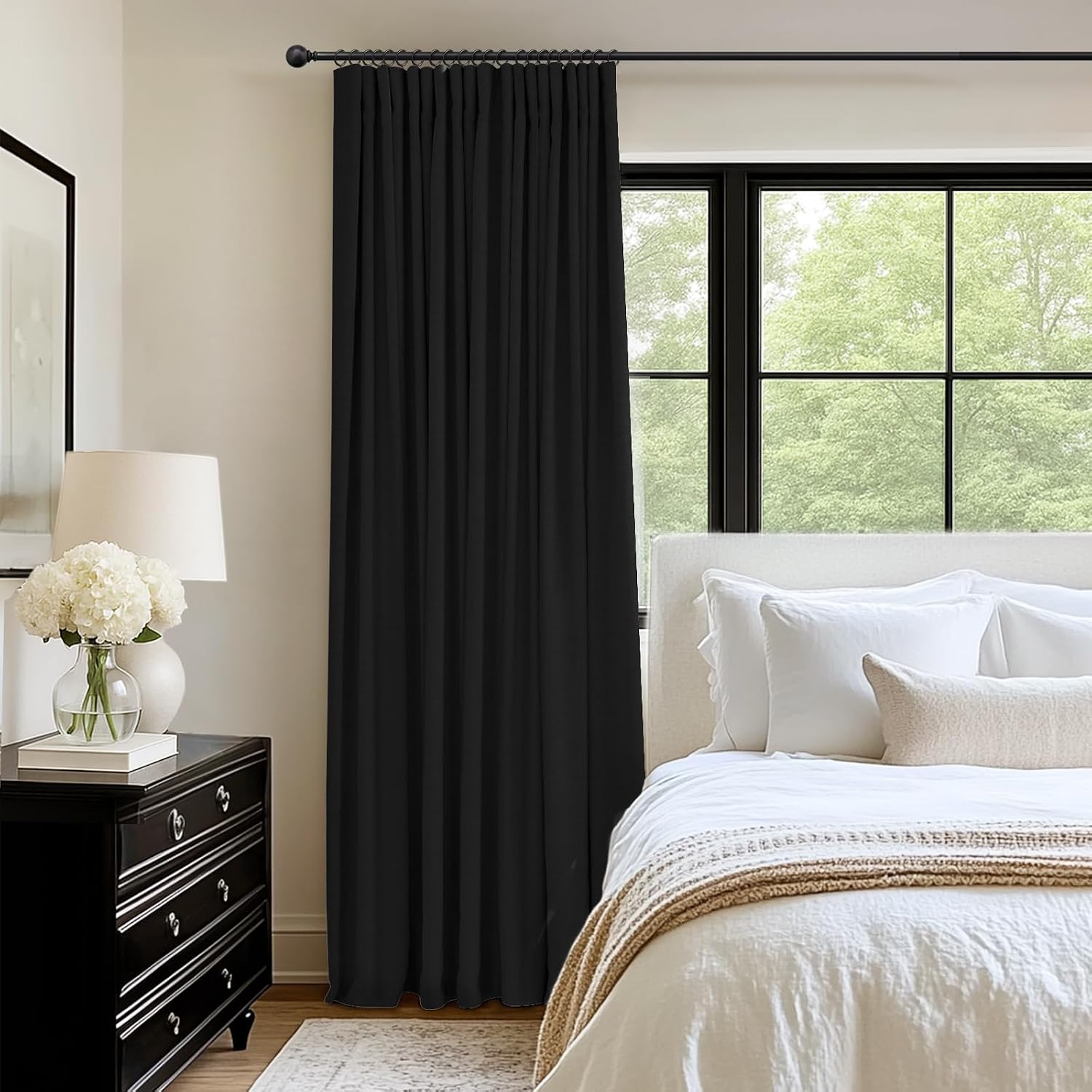 INOVADAY 100% Blackout Curtains for Bedroom, Black Out Curtains 96 Inch Long, Clip Rings Linen Blackout Drapes, Thermal Insulated Room…