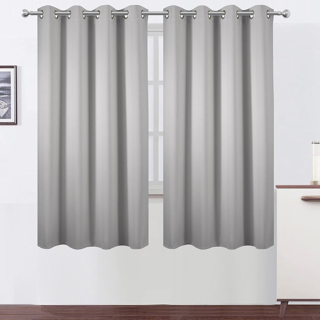 Lemomo Light Grey Blackout Curtains 66 x 63 Inch Length/Set of 2 Curtain Panels/Thermal Insulated Room Darkening Blackout Curtains for Bedr…