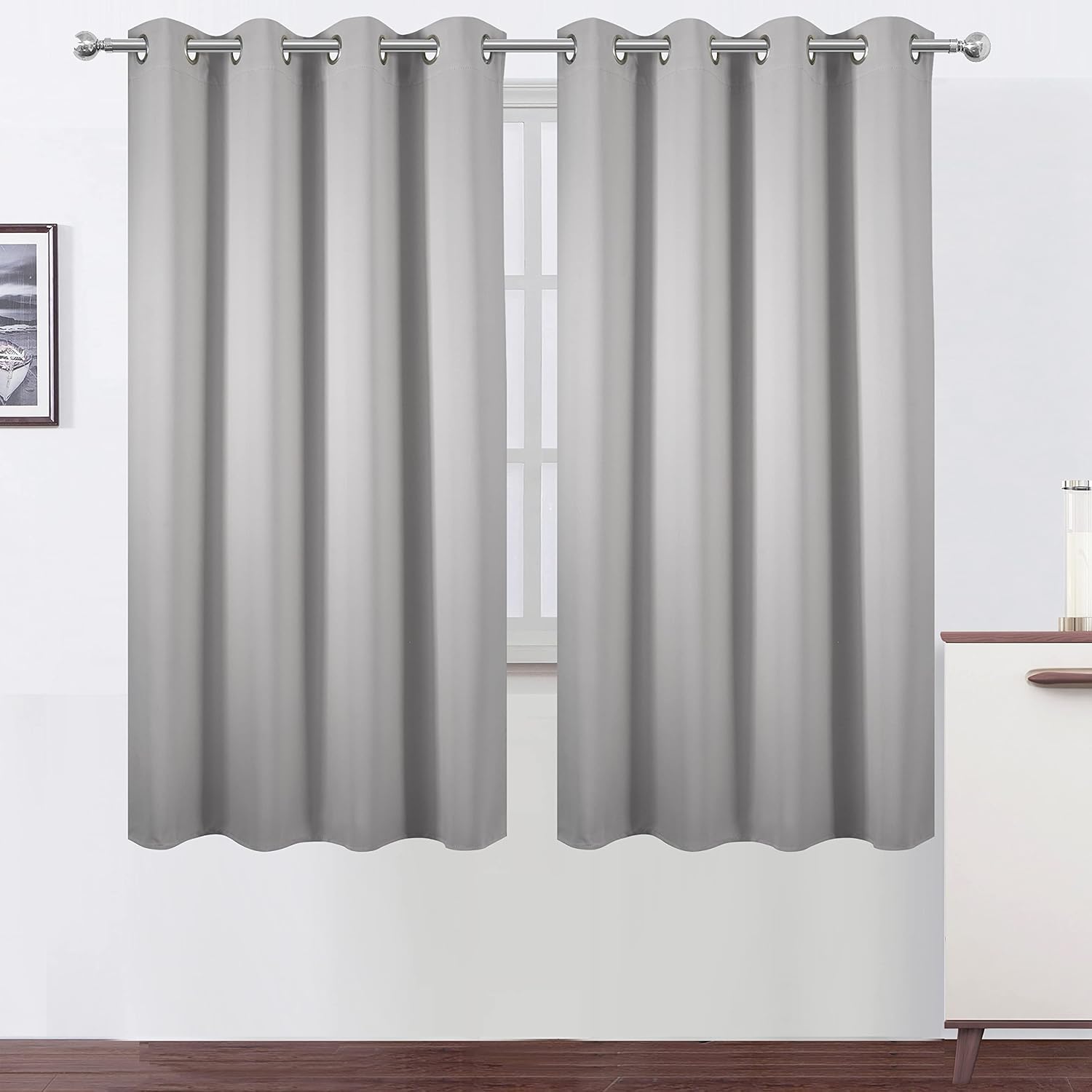 Lemomo Light Grey Blackout Curtains 66 x 63 Inch Length/Set of 2 Curtain Panels/Thermal Insulated Room Darkening Blackout Curtains for Bedr…