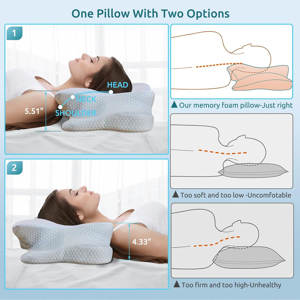 Donama Cervical Pillow for Neck and Shoulder, Cooling Contour Memory Foam Pillow, Dual-Height Ergonomic Neck Support Pillow for Side Back…