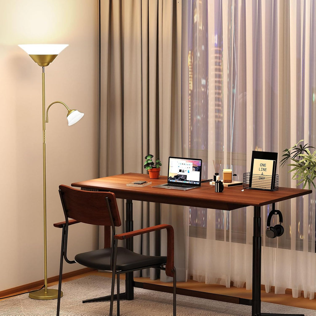 Sibrille 2-in-1 Torchiere Floor Lamp, 34W Super Bright LED Standing Lamp with Remote & Touch Control, 72" Dimmable Adjustable Corner Readin…