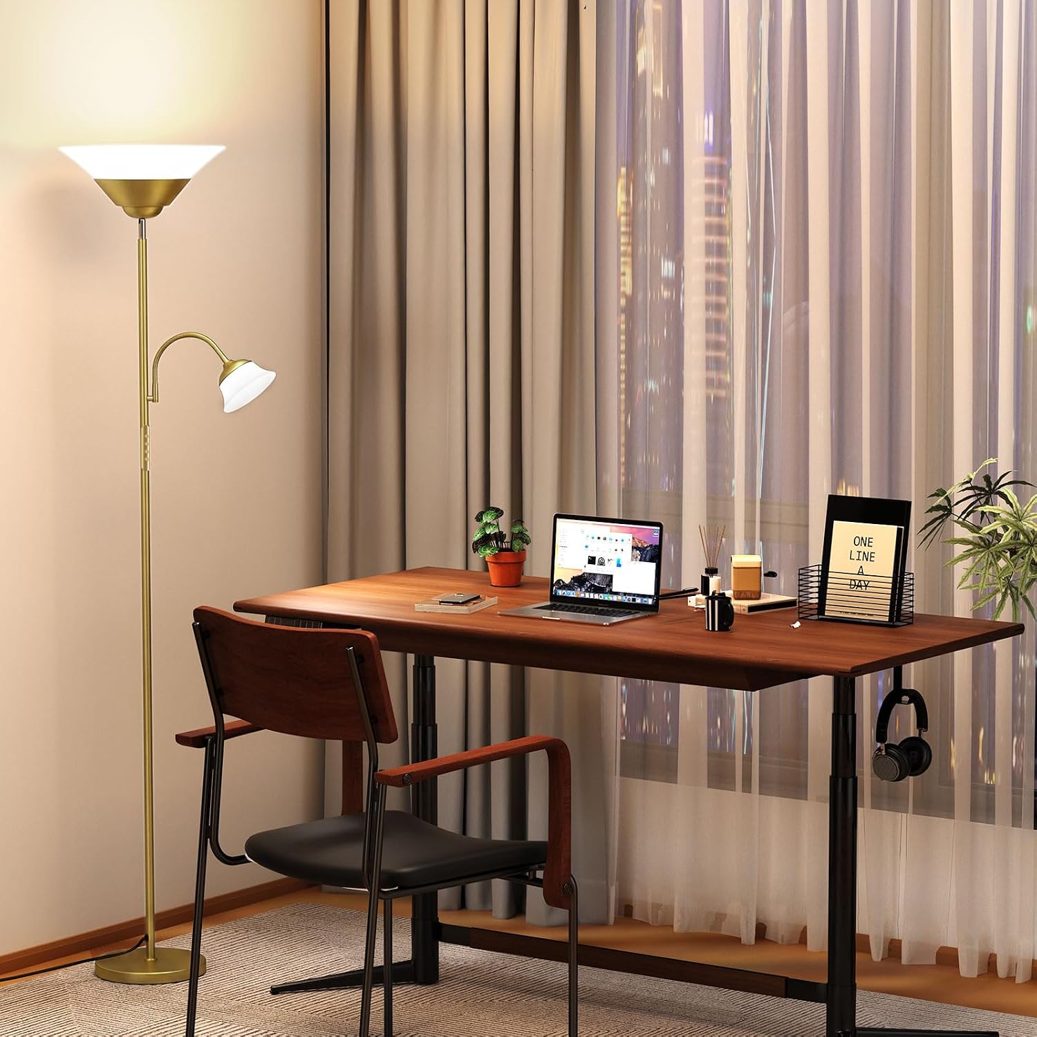 Sibrille 2-in-1 Torchiere Floor Lamp, 34W Super Bright LED Standing Lamp with Remote & Touch Control, 72" Dimmable Adjustable Corner Readin…