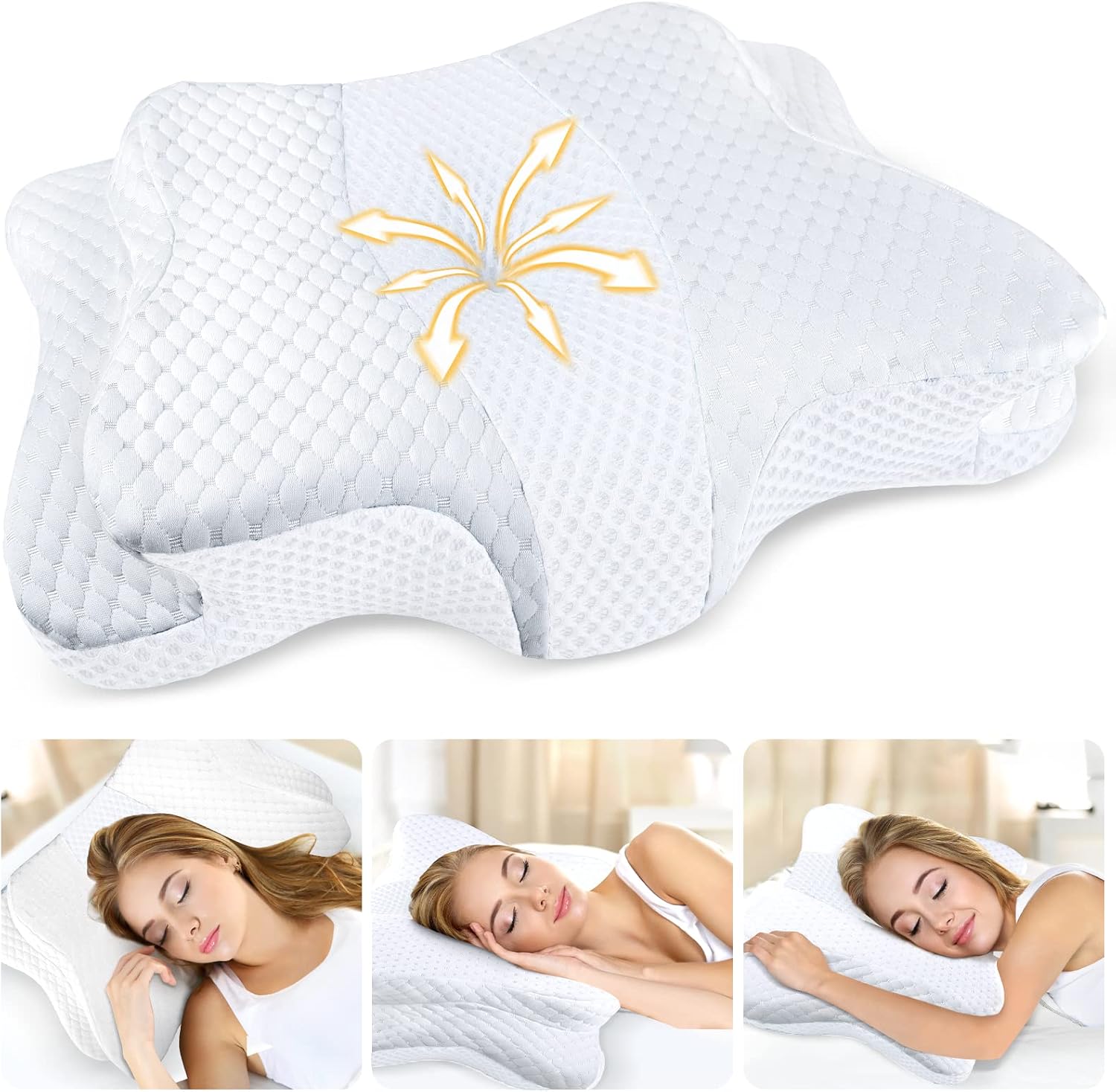 CHxxy Memory Foam Pillows, Cervical Pillow for Neck and Shoulder, Ergonomic Contour Bed Pillow, Soft for Side Sleep Stomach Sleeping and B…