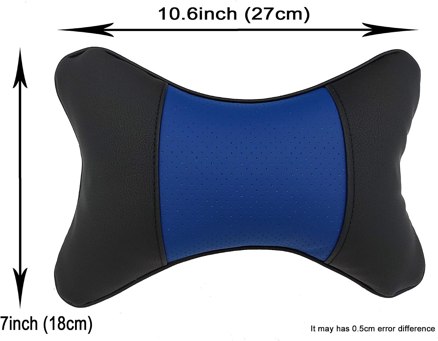 Car Neck Pillows Both Side Pu Leather 2pieces Pack Headrest Gogodog Fit for Most Cars Filled Fiber Universal Car Pillow (Black Blue)
