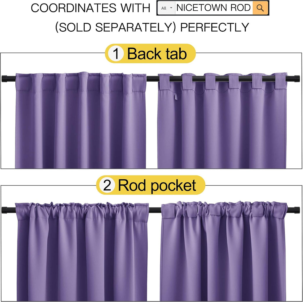 Nicetown Light Reducing Curtain Panels Window Draperies - (Lilac Purple Color) 52x84 inch, 2 Pieces, Insulating Room Darkening Drapes for B…