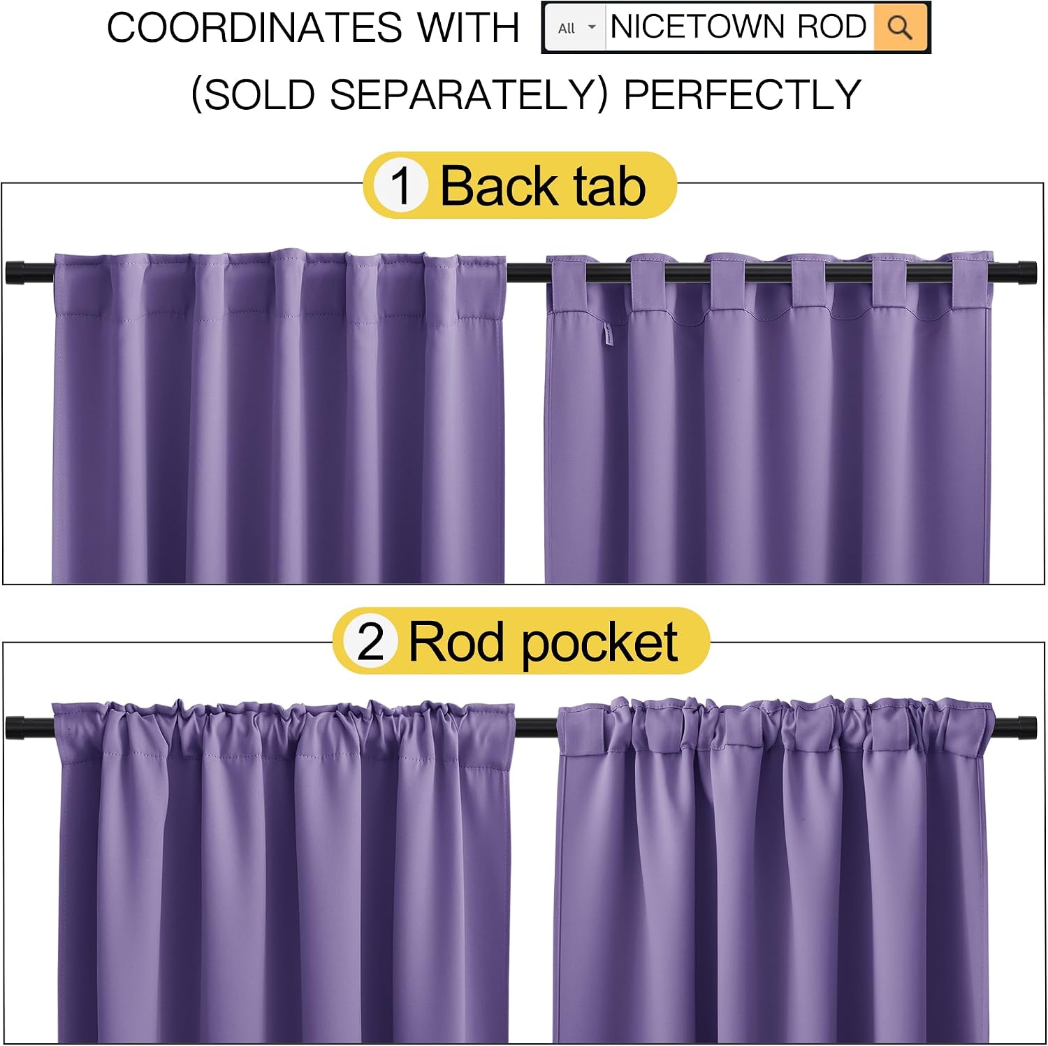 Nicetown Light Reducing Curtain Panels Window Draperies - (Lilac Purple Color) 52x84 inch, 2 Pieces, Insulating Room Darkening Drapes for B…