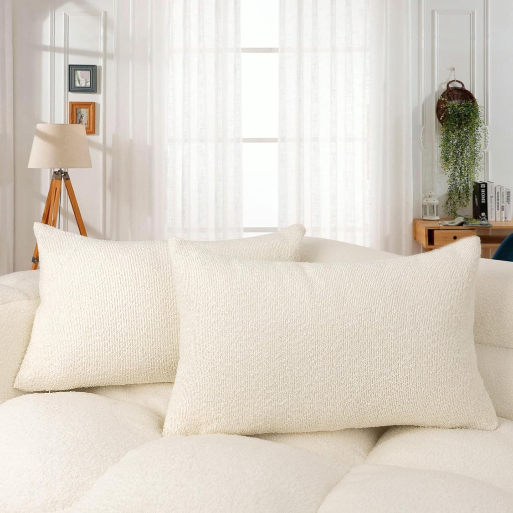JoraLion 12x20 inch Boucle Throw Pillow Covers, Cream Woven Texture Neutral Pillow Cover Breathable Cushion Case for Couch Sofa Bed…
