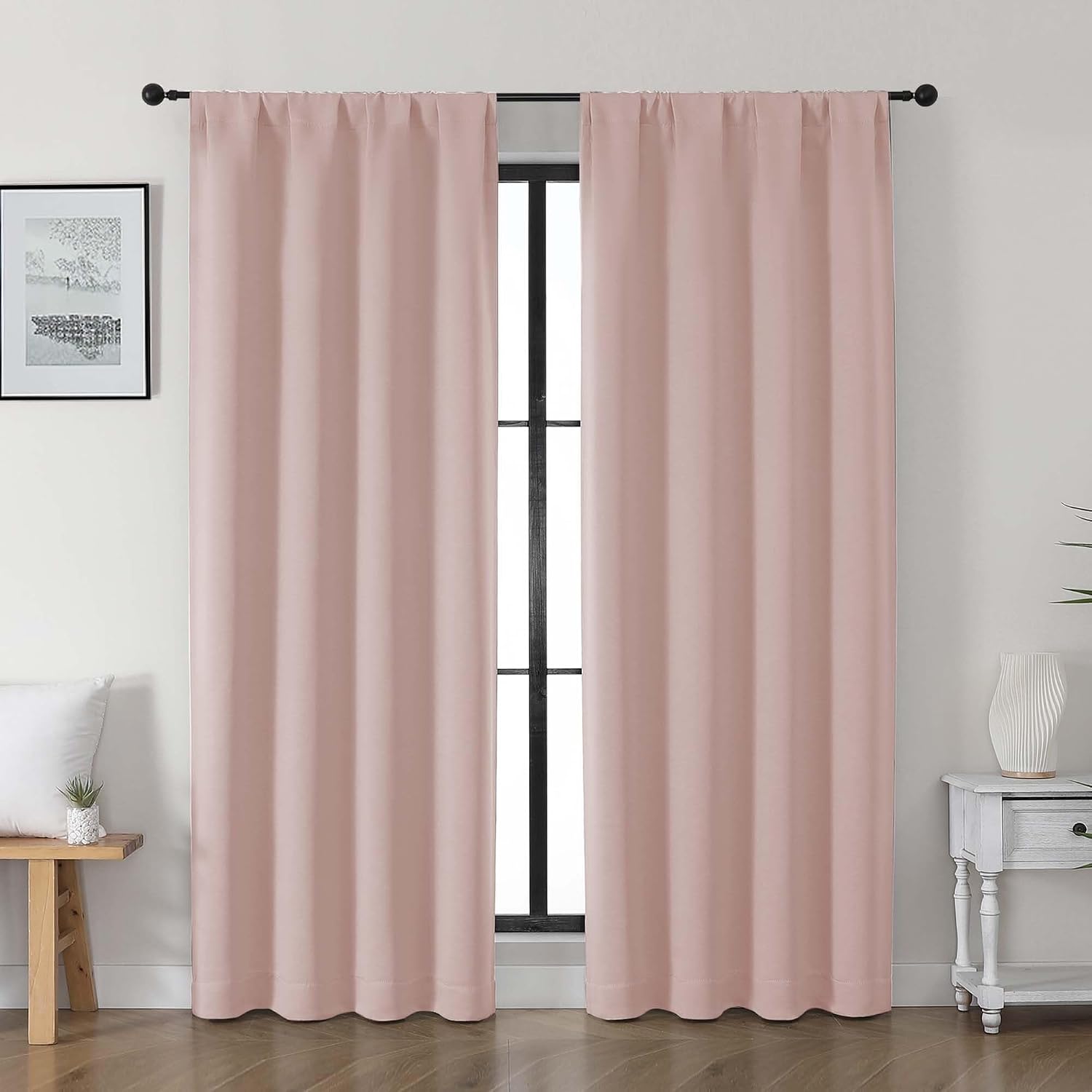 Gwine Valentine's Day Blush Pink Blackout Curtains for Living Room 72 inches Long, Noise Reducing Room Darkening Curtains for Bedroom…