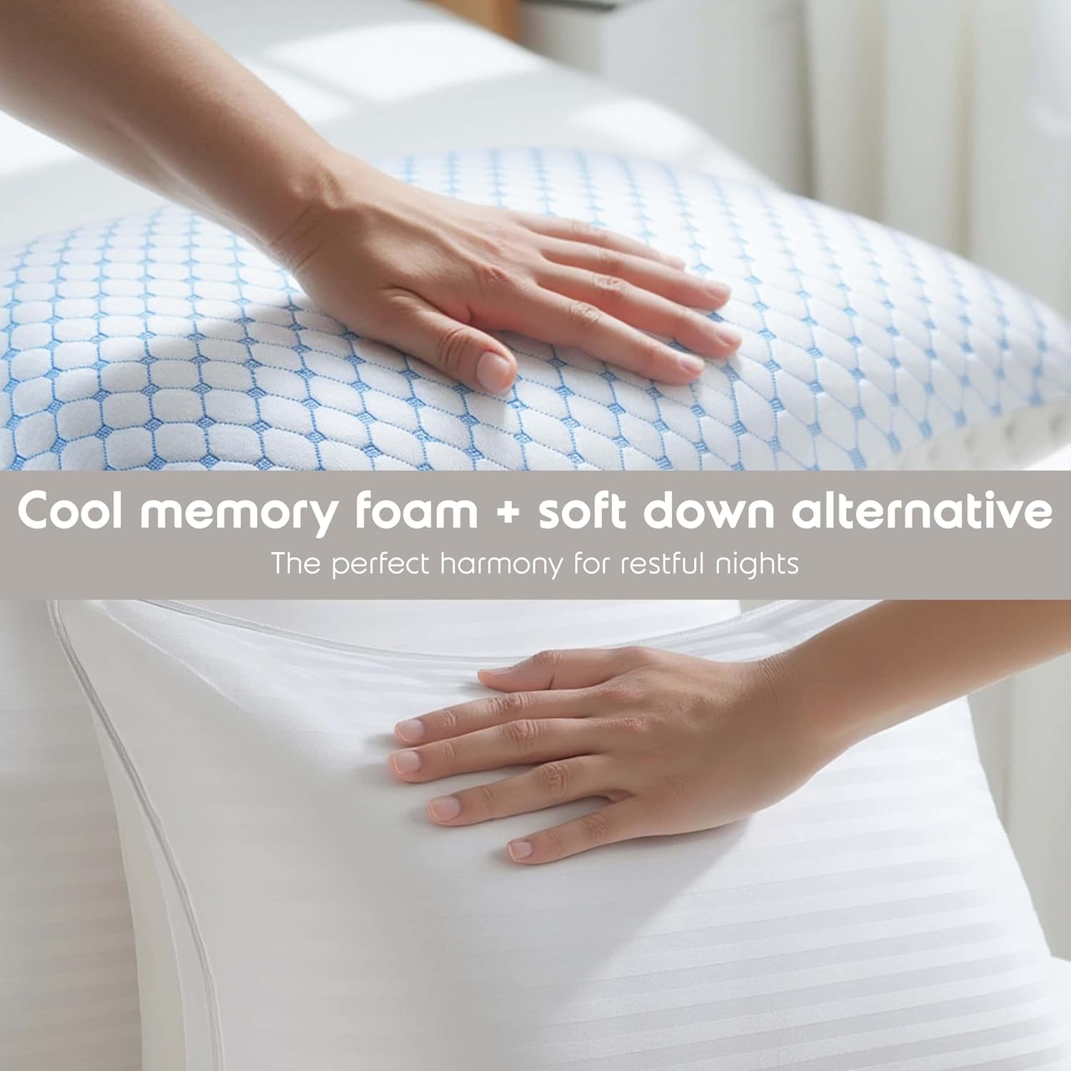 Nestl Cooling Memory Foam Pillow with Down alternative Pillows Combo Set – King Size Set of 2, 1 Soft and 1 Firm, Adjustable for Side, Back…
